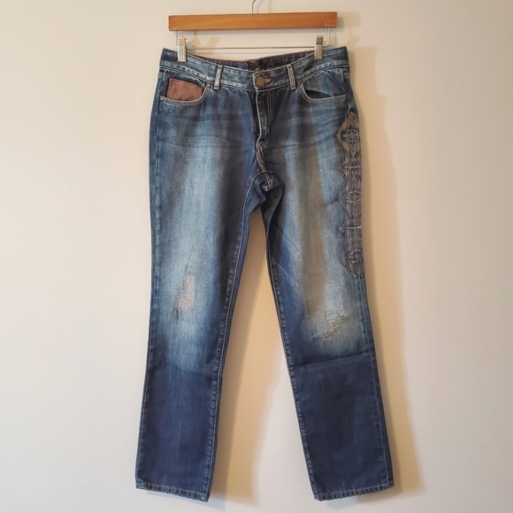 Eddie Bauer Modern Fit Straight Leg Embroidered Denim Blue Jeans - Size 8